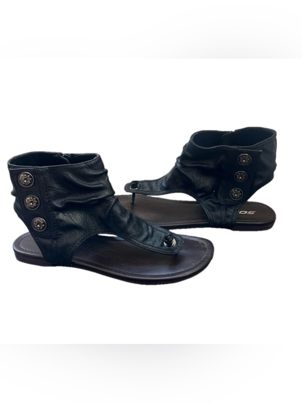 soda Black faux Leather Open-Toe flat Sandals